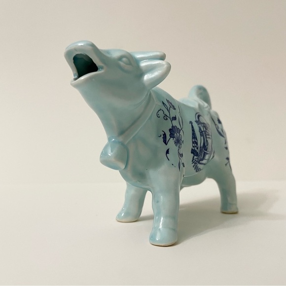 Vintage Blue Cow Creamer Pennsylvania Liberty Bell Delft Japan Spin Original - Picture 2 of 16